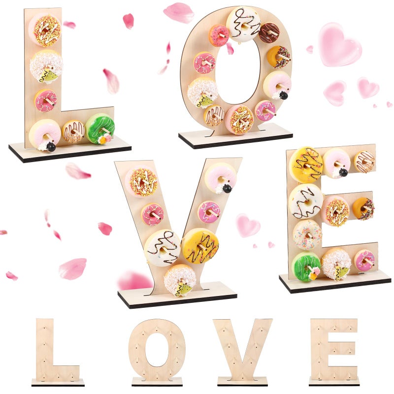Colingmill Love Letter Donut Stand Wooden Stand Display Donut Display Board Wall Holder Board for Wedding Birthday Party Anniversary Valentine Festival Dessert Table Decoration (4 Pcs) - Image 1