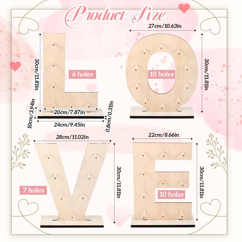 Colingmill Love Letter Donut Stand Wooden Stand Display Donut Display Board Wall Holder Board for Wedding Birthday Party Anniversary Valentine Festival Dessert Table Decoration (4 Pcs) - Image 2