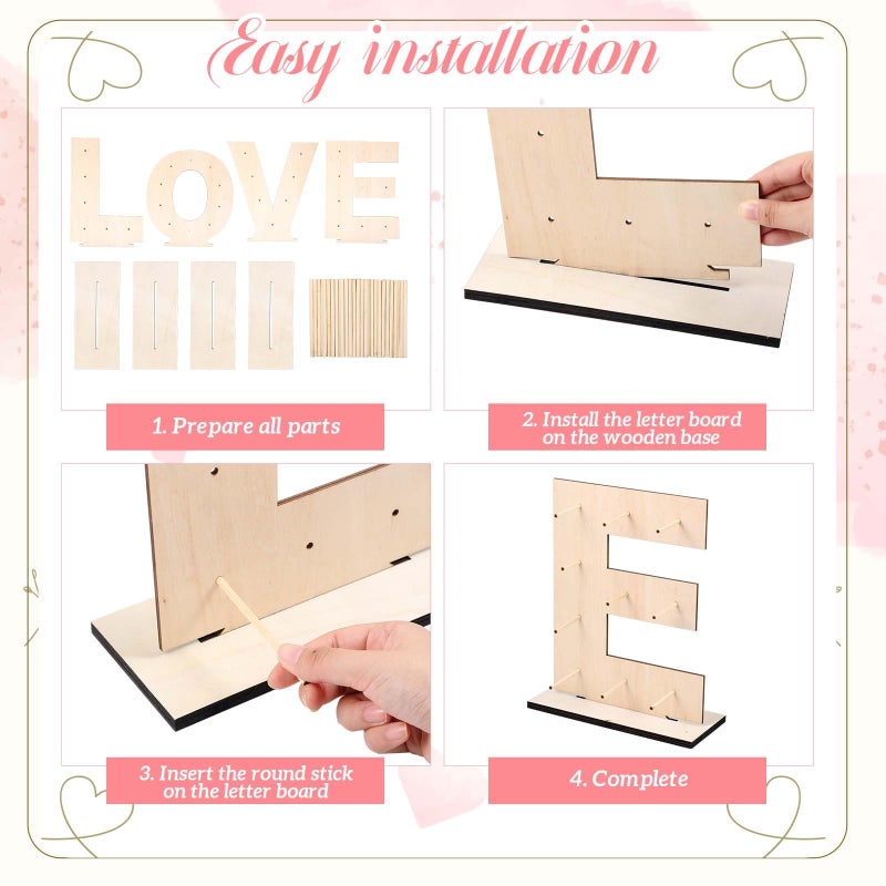 Colingmill Love Letter Donut Stand Wooden Stand Display Donut Display Board Wall Holder Board for Wedding Birthday Party Anniversary Valentine Festival Dessert Table Decoration (4 Pcs) - Image 3