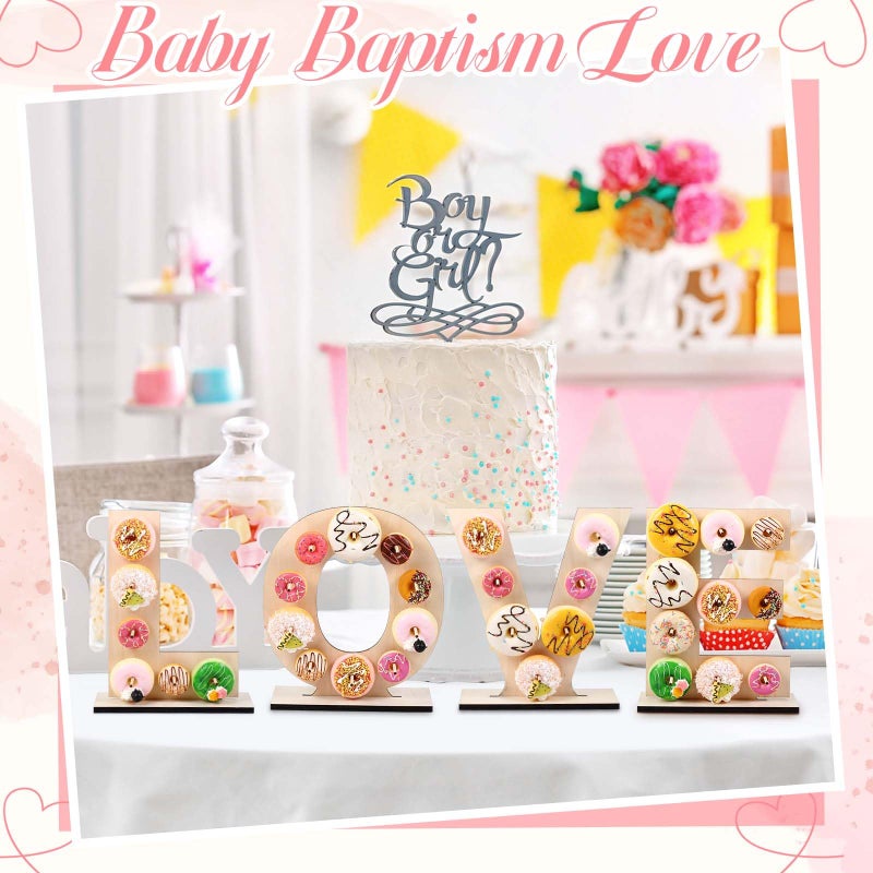 Colingmill Love Letter Donut Stand Wooden Stand Display Donut Display Board Wall Holder Board for Wedding Birthday Party Anniversary Valentine Festival Dessert Table Decoration (4 Pcs) - Image 4