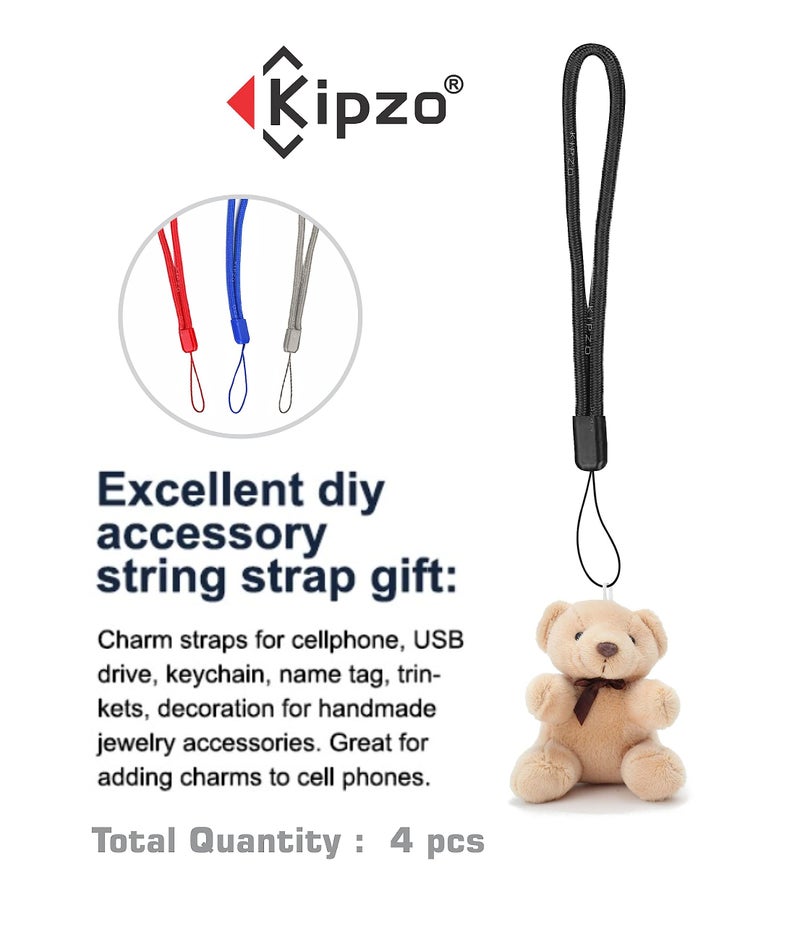 KIPZO® Red Black Blue Grey hand wrist Strap Lanyard for cell phone Cover case key ring Pen drive Badge Holders Charm grip DIY JEWELLERY Strap string rope charms for camera bags : Total mix 4Pc - Image 4
