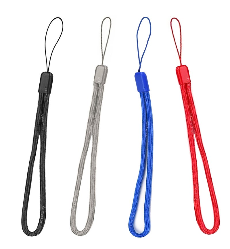 KIPZO® Red Black Blue Grey hand wrist Strap Lanyard for cell phone Cover case key ring Pen drive Badge Holders Charm grip DIY JEWELLERY Strap string rope charms for camera bags : Total mix 4Pc - Image 1