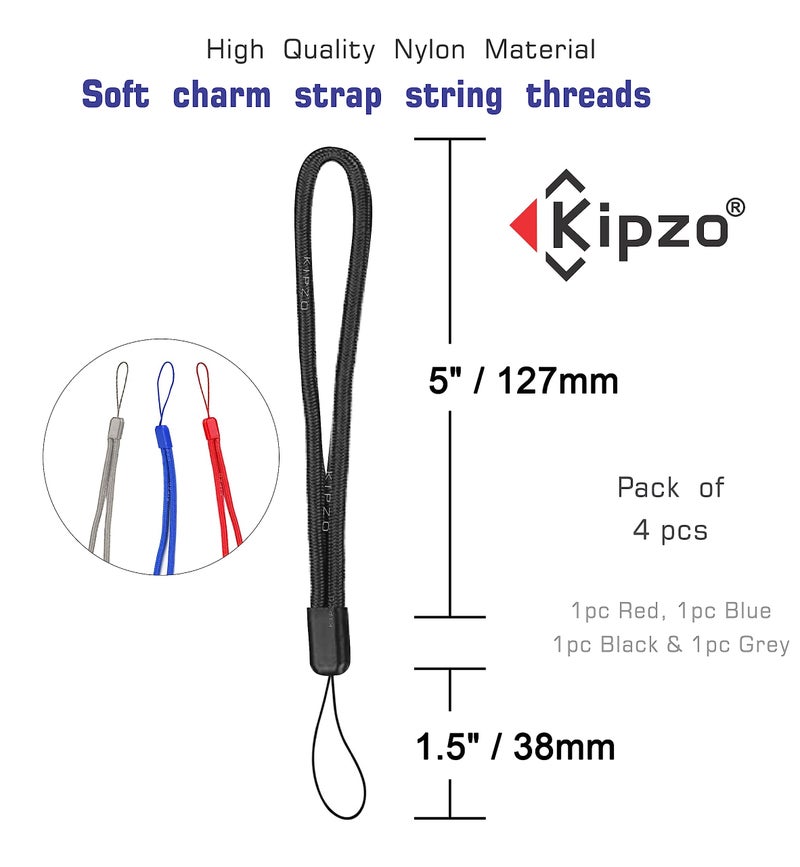 KIPZO® Red Black Blue Grey hand wrist Strap Lanyard for cell phone Cover case key ring Pen drive Badge Holders Charm grip DIY JEWELLERY Strap string rope charms for camera bags : Total mix 4Pc - Image 3