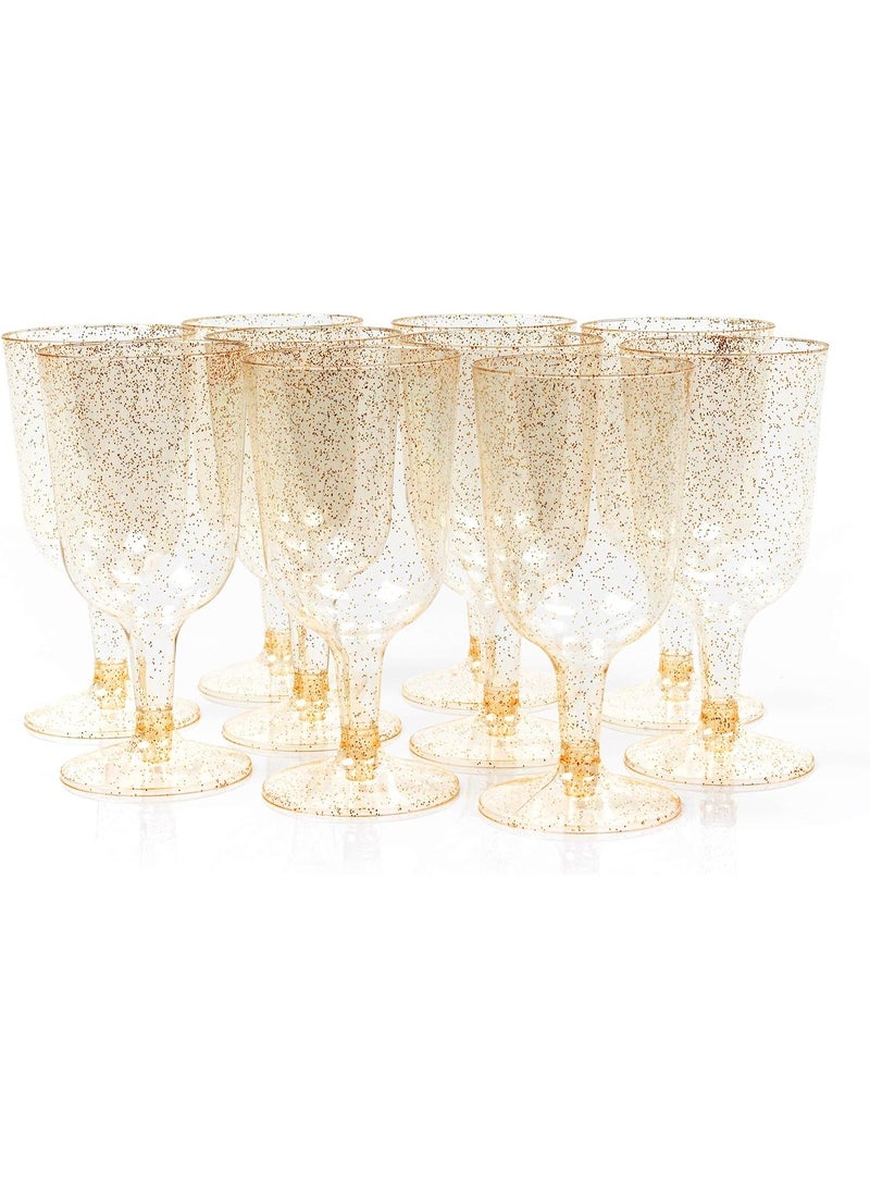 بواو كؤوس نبيذ بلاستيكية بريق ذهبي BOAO 50 لحفلات الزفاف وأعياد الميلاد وحفلات الزفاف والحفلات، 6 أونصات - متينة وقابلة لإعادة الاستخدام - Image 1