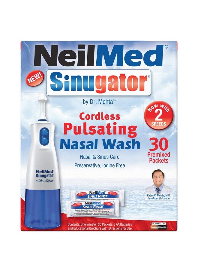 NeilMed Sinugator Cordless Pulsating Nasal Wash Kit With One Irrigator, 30 Premixed Packets And 3 Aa Batteries(Pack Of 1)  - Image 2
