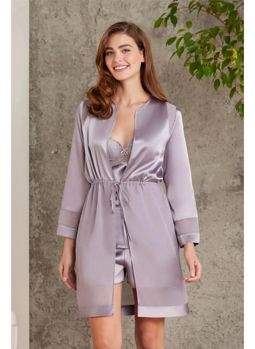 pierre cardin 7035 Women's Royal Bride Dowry Set 4 Piece Satin Dressing Gown Nightgown Shorts Set