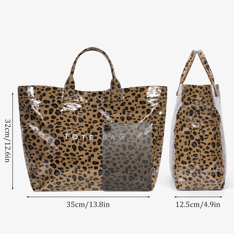 BBIQI Leopard Print PVC Tote Bag for Women Plastic Tote Bag Letters Print Handbag Hobo Bags for Work Shopping Gift - Image 5