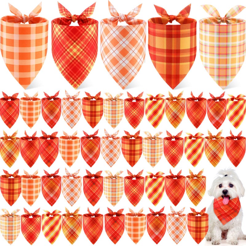 Weewooday 50 Pcs Thanksgiving Fall Dog Bandanas Bulk Plaid Bandanas for Dogs Autumn Soft Doggie Bibs Triangle Scarves for Small Medium Large Pet CostumePlaid Pattern 197 x 138 x 138 Inch - Image 2