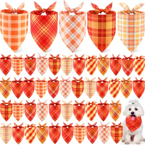 Weewooday 50 Pcs Thanksgiving Fall Dog Bandanas Bulk Plaid Bandanas for Dogs Autumn Soft Doggie Bibs Triangle Scarves for Small Medium Large Pet CostumePlaid Pattern 197 x 138 x 138 Inch - Image 1