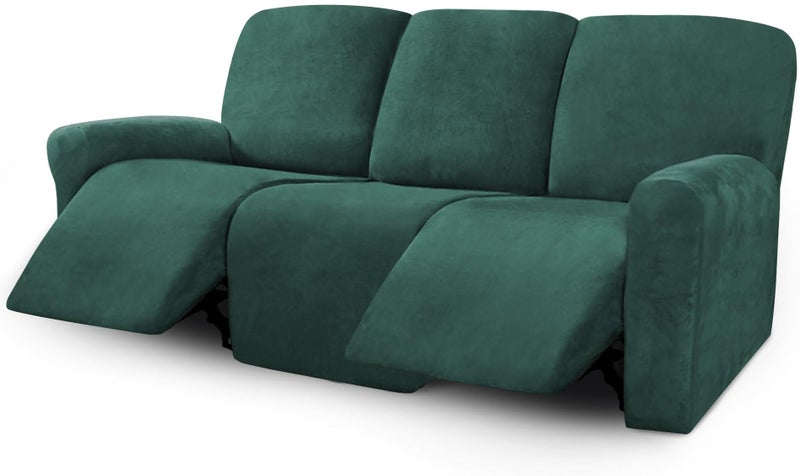 ULTICOR Velvet 8-Pieces Recliner Sofa Covers Stretch Reclining Couch Covers for 3 Cushion Reclining Sofa Slipcovers Furniture Covers Thick Soft Washable (3 Seater Recliner Cover, Retro Green) - Image 1