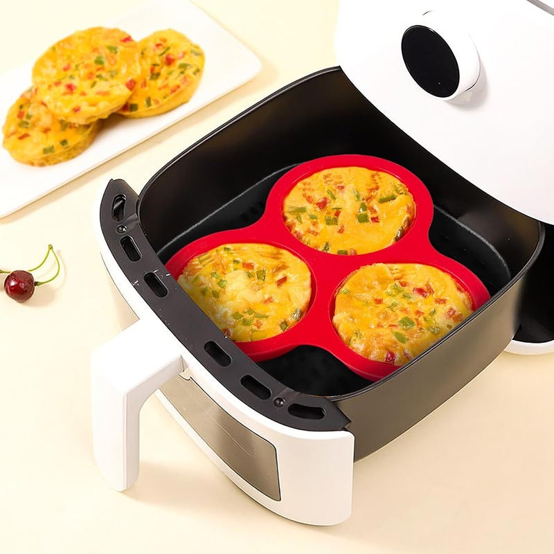 Puyeipt 2 Pack Air Fryer Silicone Egg Bites Pans, 3-Cup Round Muffin Top Baking Molds, 4 Inch Nonstick Silicone Egg Pans for Oven, Air Fryer and Pot - Image 4