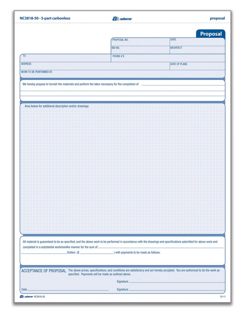 Adams Proposal Unit Form, 3 Part, Carbonless, 8.5 x 11.44 Inches, 50 Sets per Pack, White and Canary and Pink (NC3818-50) - Image 5