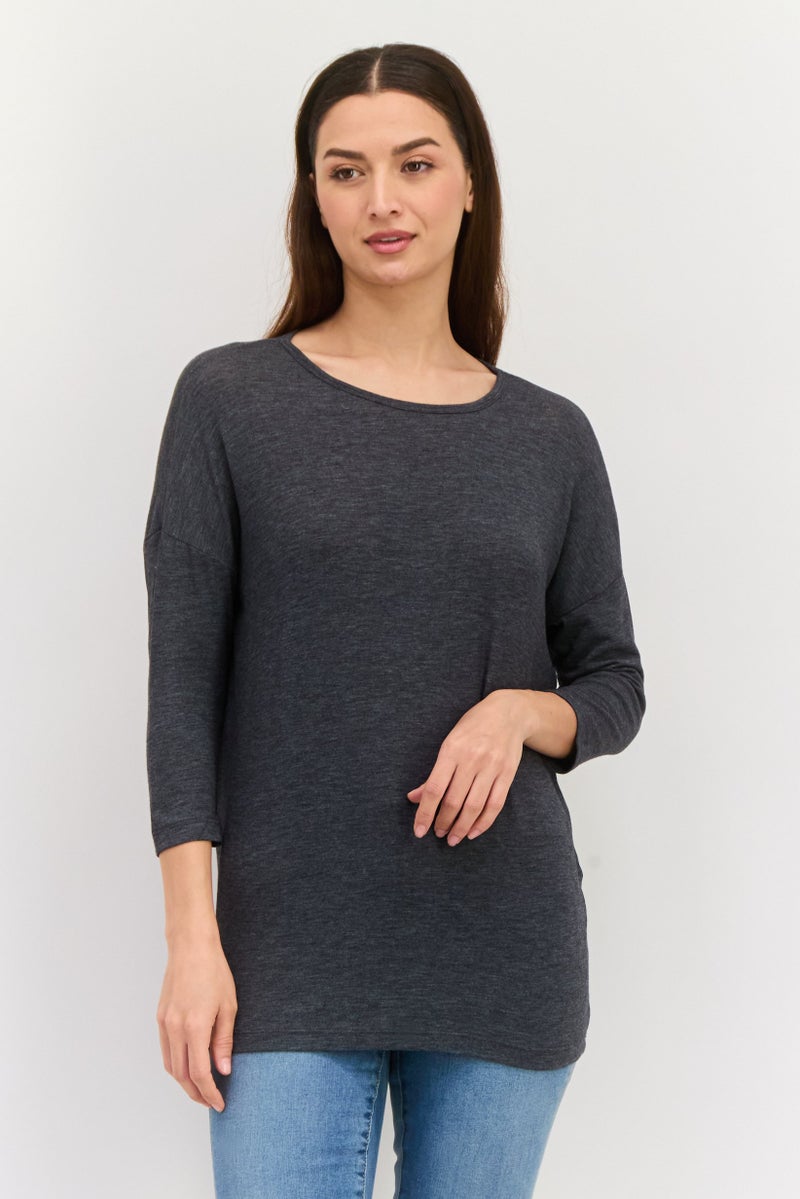 VERO MODA بلوزة نسائية بأكمام قصيرة و ياقة دائرية، رمادي فحمي - Image 1