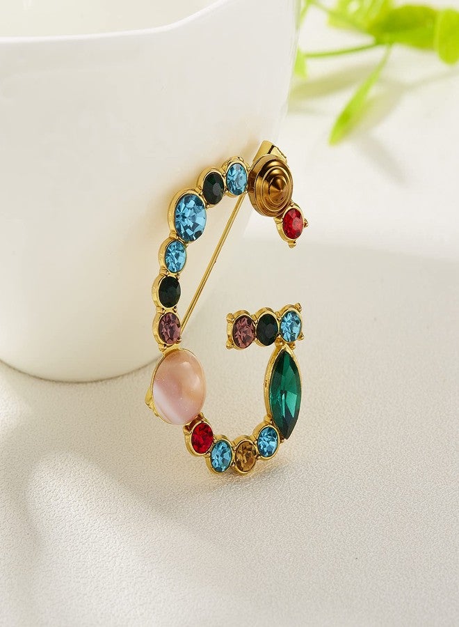 RINHOO Crystal Pearl Initial Brooch Gold Plated Enamel Colorful Letter Alphabet Breastpin Pin Jewelry for GIFTS (Gold G) - Image 2