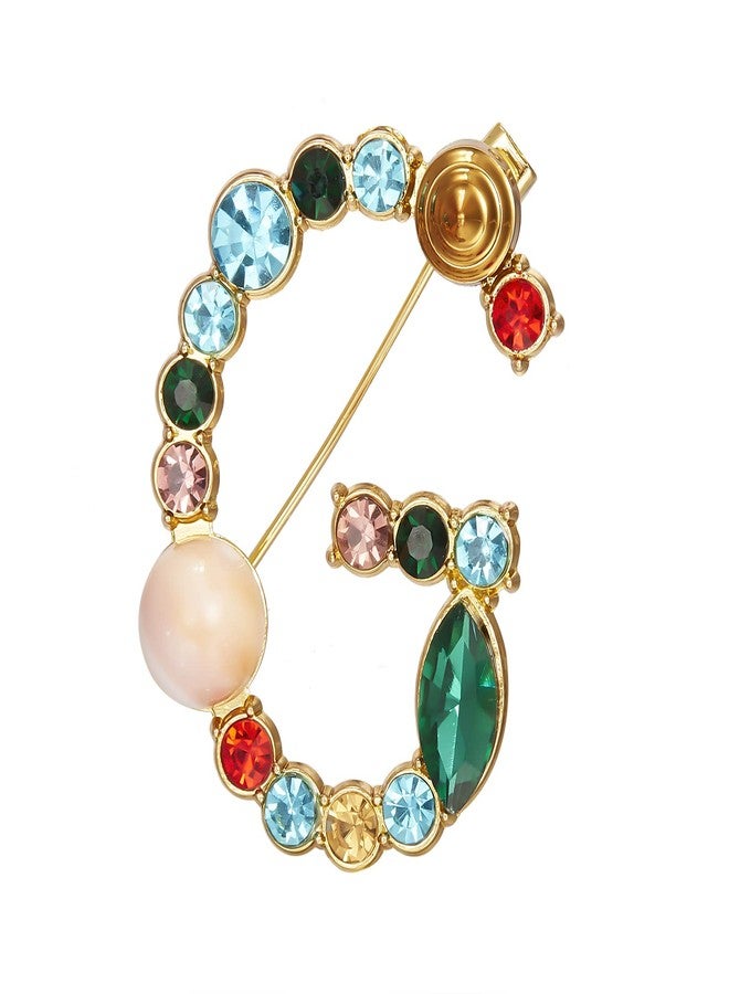 RINHOO Crystal Pearl Initial Brooch Gold Plated Enamel Colorful Letter Alphabet Breastpin Pin Jewelry for GIFTS (Gold G) - Image 1