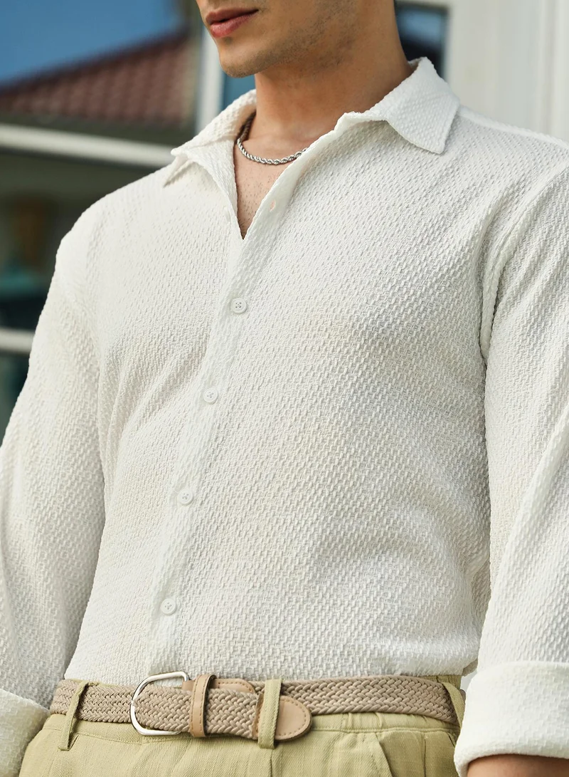 CAHOOT White Men's Chalk White Weave-Tactile Shirt for Men | Best Price UAE