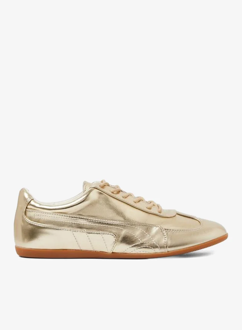 Gold Metallic Lace-Up Sneakers