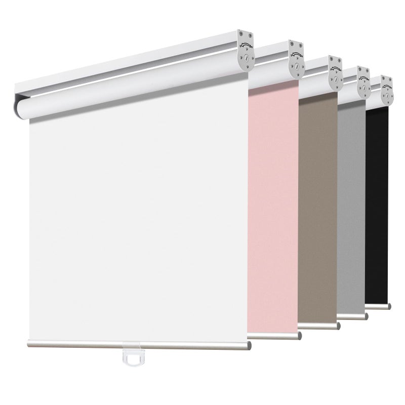 Joydeco Cordless Roller Shades Blackout Blinds for Windows Room Darkening Rolled Up Shades with Spring System UV Protection Window Shades Door Blinds for Home and Office 34 W x 75 H White