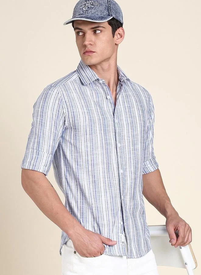 Dennis Lingo Men Striped Slim Fit Cotton Casual Shirt