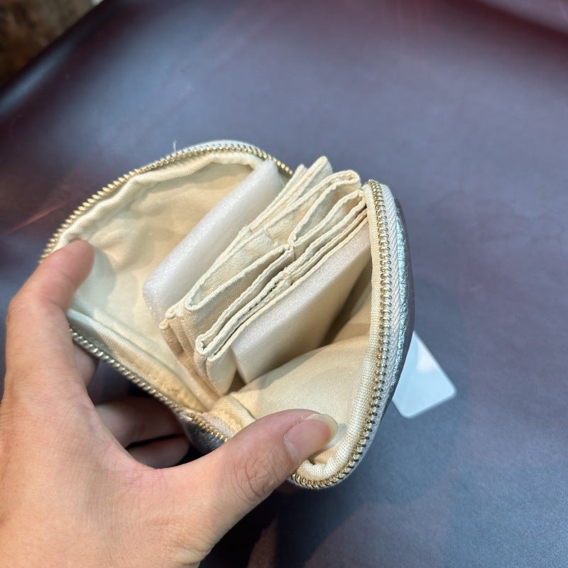 Cosmetic Bag Shell Zipper Cosmetics Bag Plain Oil Wax Leather Zipper Card Holder First Layer Cowhide Jewelry Bracelet Cosmetics Bag - Image 5