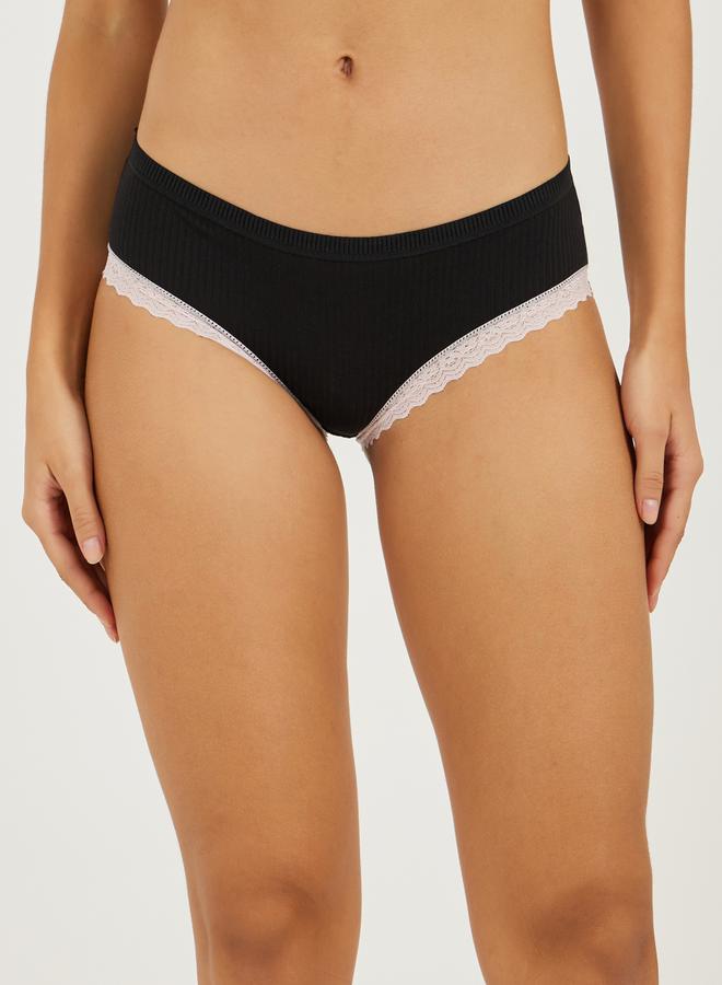 Styli Ribbed Lace Trim Padded Back Bow Detail Crop Top & Bikini Set  - Image 5