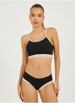 Styli Ribbed Lace Trim Padded Back Bow Detail Crop Top & Bikini Set  - Image 1