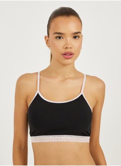 Styli Ribbed Lace Trim Padded Back Bow Detail Crop Top & Bikini Set  - Image 2