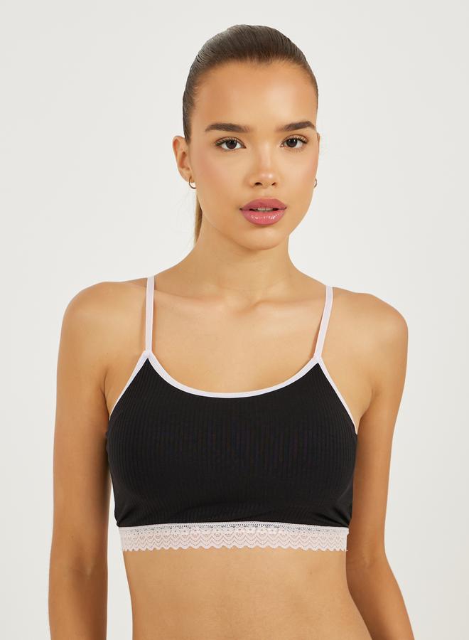 Styli Ribbed Lace Trim Padded Back Bow Detail Crop Top & Bikini Set  - Image 2