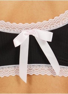 Styli Ribbed Lace Trim Padded Back Bow Detail Crop Top & Bikini Set  - Image 4