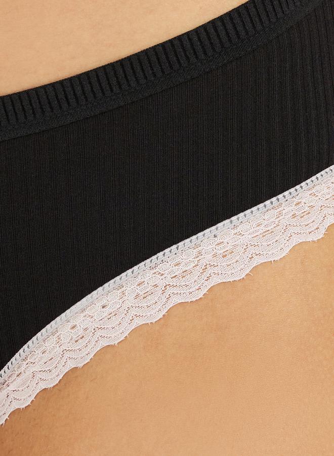 Styli Ribbed Lace Trim Padded Back Bow Detail Crop Top & Bikini Set  - Image 3