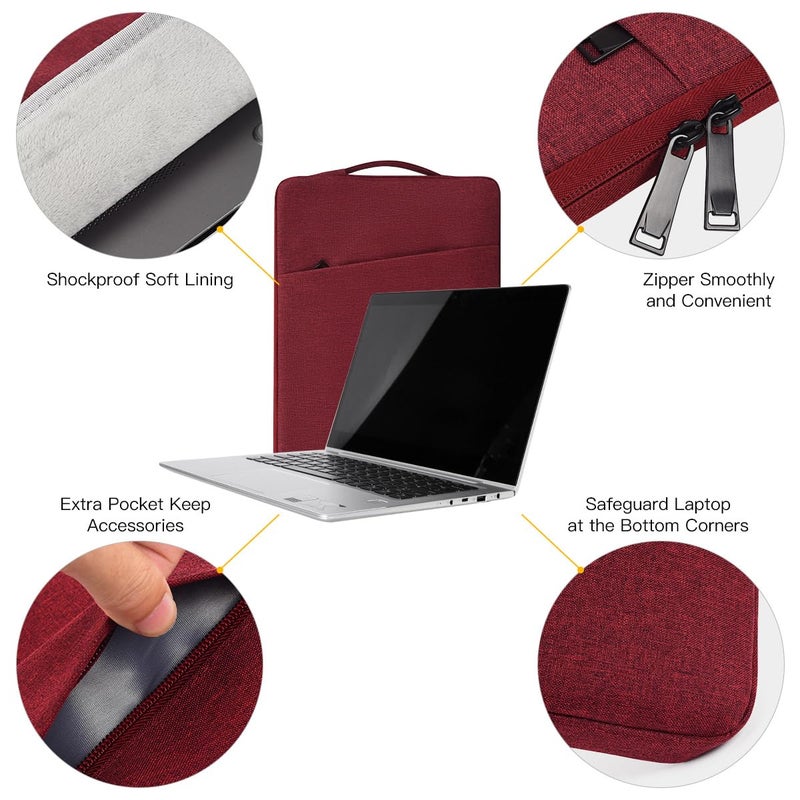 iKammo 14 Inch Laptop Sleeve Case For Hp Acer Chromebook/Stream/Pavilion Plus 14  Lenovo Ideapad/Thinkpad  Asus Vivobook Go  Dell Latitude Computer Bag  Wine Red - Image 4