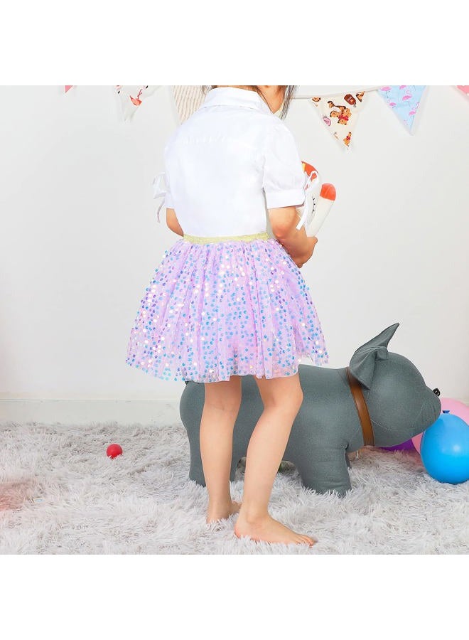 KEREDA Toddler Girls Layered Tutu Skirt Sparkling Sequin Tulle Dance Skirts 6-8 Y Purple - Image 5