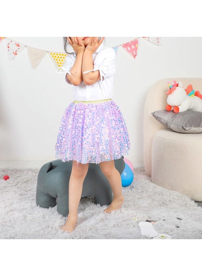 KEREDA Toddler Girls Layered Tutu Skirt Sparkling Sequin Tulle Dance Skirts 6-8 Y Purple - Image 2