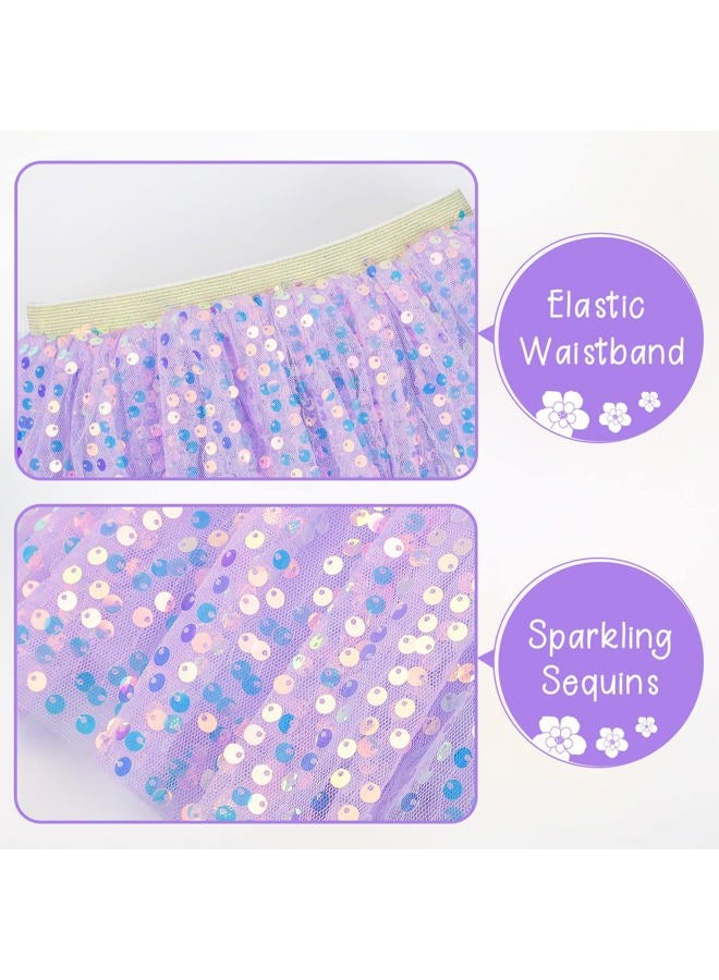 KEREDA Toddler Girls Layered Tutu Skirt Sparkling Sequin Tulle Dance Skirts 6-8 Y Purple - Image 4
