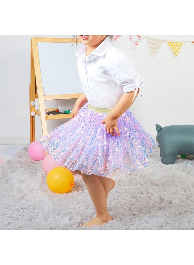 KEREDA Toddler Girls Layered Tutu Skirt Sparkling Sequin Tulle Dance Skirts 6-8 Y Purple - Image 3