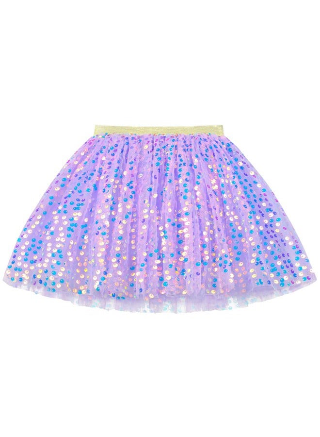 KEREDA Toddler Girls Layered Tutu Skirt Sparkling Sequin Tulle Dance Skirts 6-8 Y Purple - Image 1