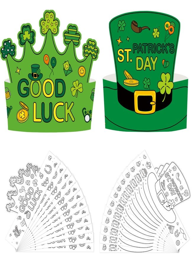 Hedeey 24 Pcs St. Patrick's Day Coloring Crown Crafts Kit Shamrock Paper Clover Crown Hat for Irish St Patricks Holiday Craft Activity Party Favors Supplies - Image 1