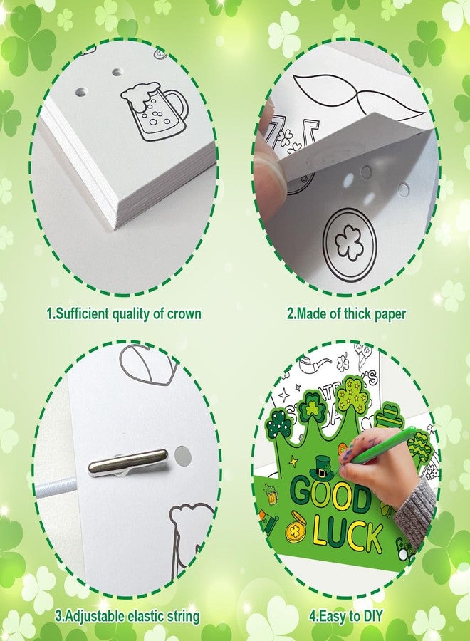 Hedeey 24 Pcs St. Patrick's Day Coloring Crown Crafts Kit Shamrock Paper Clover Crown Hat for Irish St Patricks Holiday Craft Activity Party Favors Supplies - Image 3