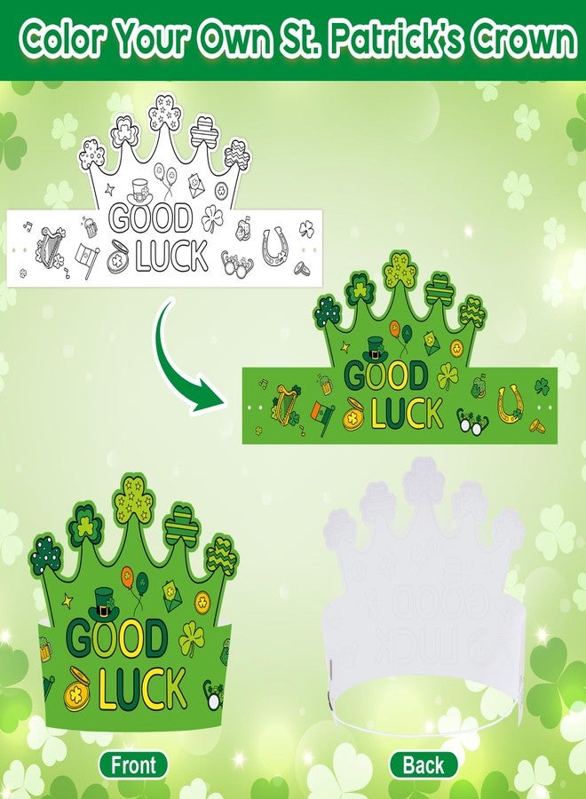 Hedeey 24 Pcs St. Patrick's Day Coloring Crown Crafts Kit Shamrock Paper Clover Crown Hat for Irish St Patricks Holiday Craft Activity Party Favors Supplies - Image 4