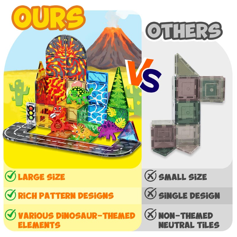 Magnetopia Dinosaur Toys Magnetic Tiles for Kids 3-5, Lava Dinosaur World Set Magnet Tiles for Kids Ages 4-8 5-7, Toddler Magnets Building Toys STEM Learning Sensory Birthday Gifts for 3+ Years Old Boys Girls - Image 5