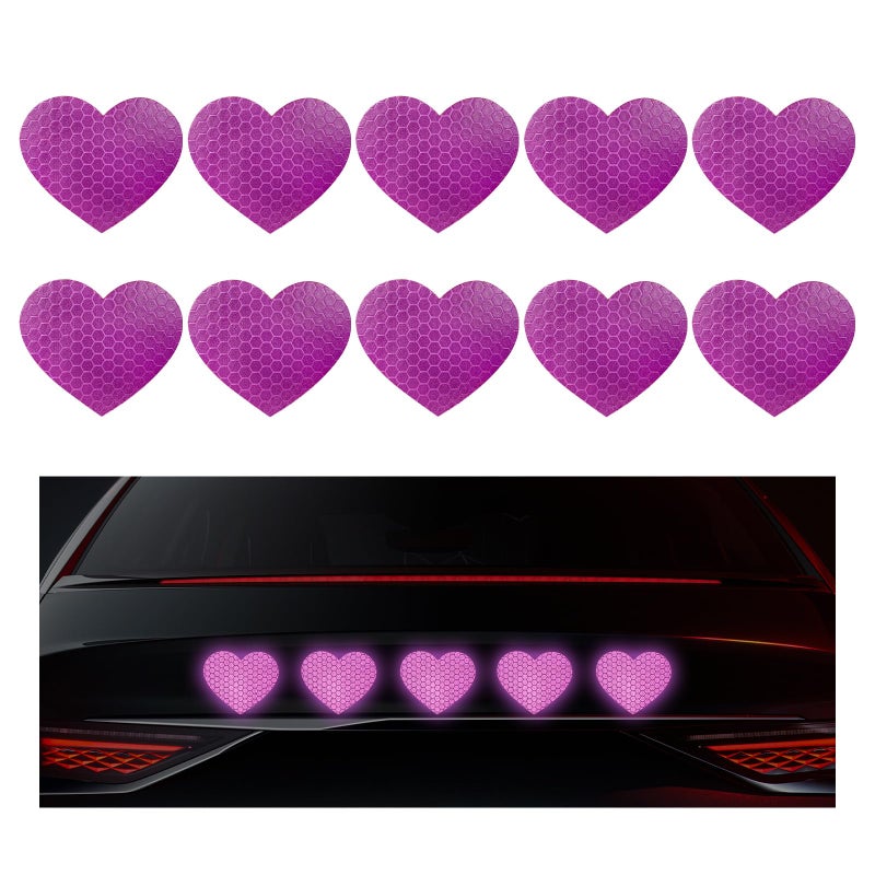 SHMZK 10PCS Vinyl Decal for Cars High Intensity Reflective Sticker Night Safety Sign Bumper Decals Waterproof Grid Vinyl Stickers Scratch Cover for Auto Window Laptop Heart Purple - Image 3