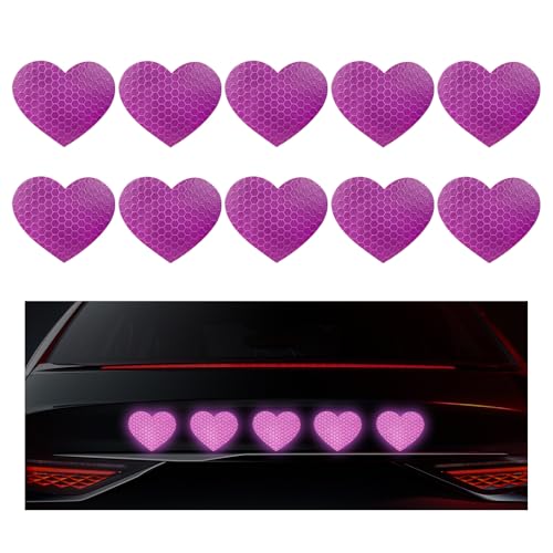 SHMZK 10PCS Vinyl Decal for Cars High Intensity Reflective Sticker Night Safety Sign Bumper Decals Waterproof Grid Vinyl Stickers Scratch Cover for Auto Window Laptop Heart Purple - Image 1