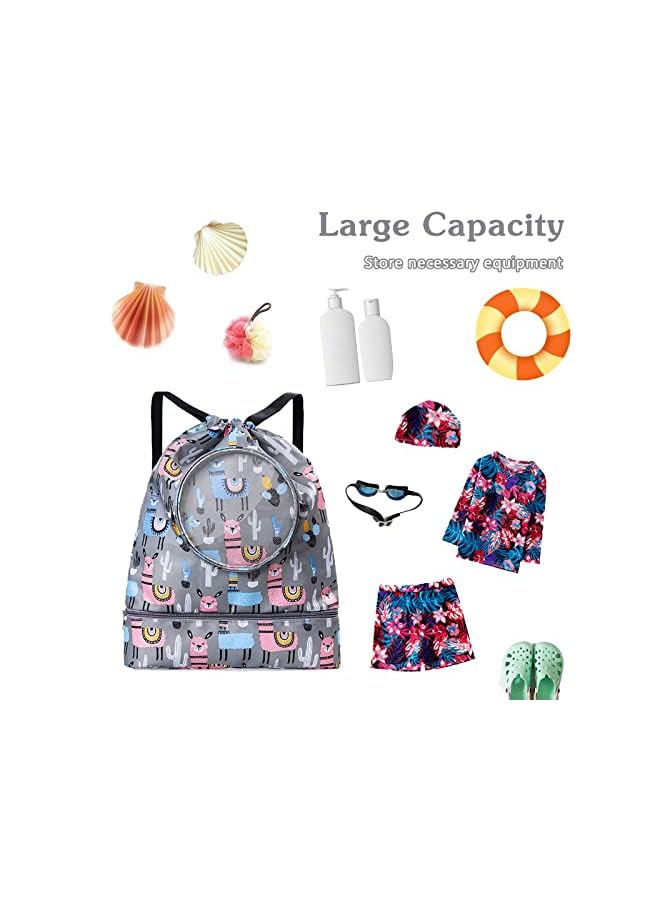 Kunyeah Drawstring Backpack Bag Waterproof Beach Pack With Shoe Compartment Kid Swim Bag Sports Gym Backpack for Girls Boys  - Image 2