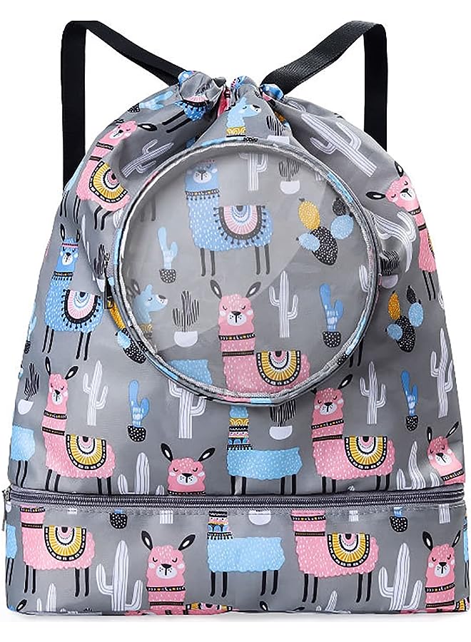 Kunyeah Drawstring Backpack Bag Waterproof Beach Pack With Shoe Compartment Kid Swim Bag Sports Gym Backpack for Girls Boys  - Image 1