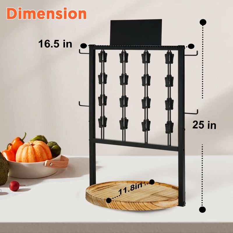 Poyilooo Chip Rack Display Stand, 4 Tier 32 Clip Clips Snack Bar Organizer with Tray, 360Â° Rotation Candy Display Rack for Party Kitchen Office, Retail Snack Display for Store Countertop (Black) - Image 3