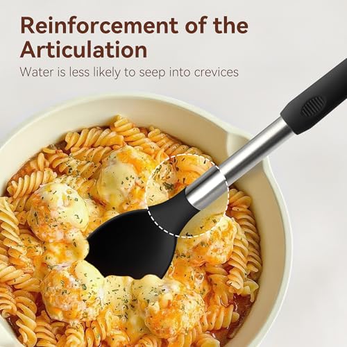NCUE Silicone Cooking Utensils Set, NCUE 35 Pcs Kitchen Utensils Set with Holder, with Stainless Steel Handle Spatula Set, Spoons, Pasta Server, Cheese Grater, Masher, Scissors, Dishwasher Safe (Black) - Image 5