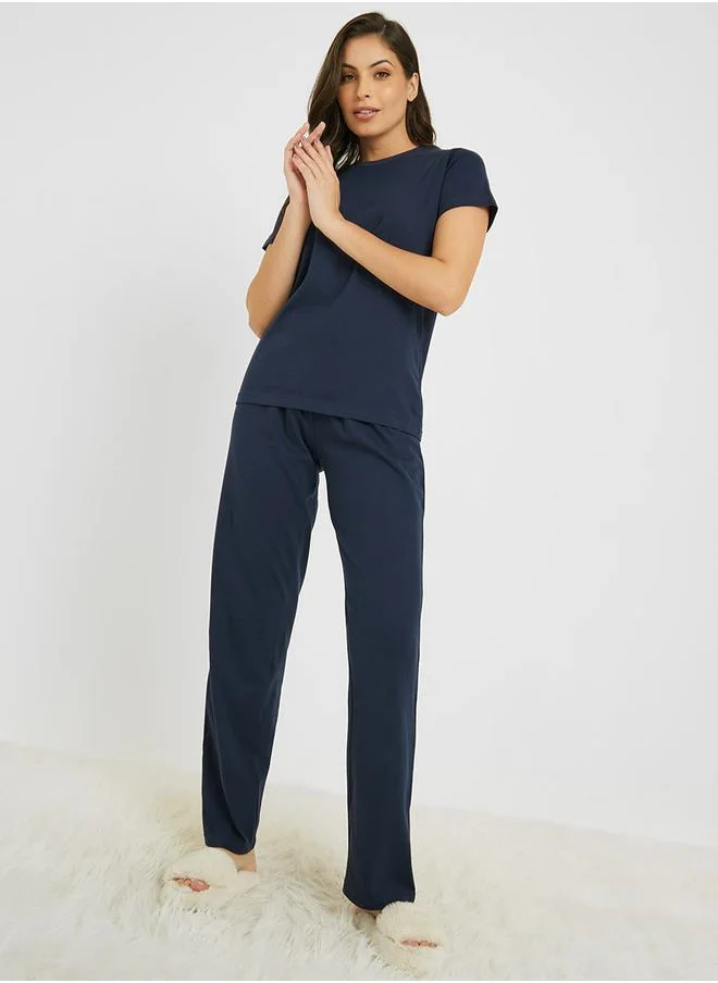 ستايلي Solid Cotton T-Shirt & Pyjama Set