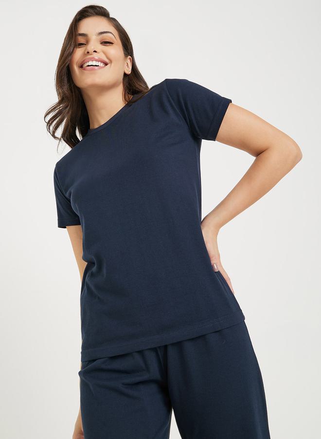 ستايلي طقم بيجامة وتيشيرت قطن سادة - Image 3