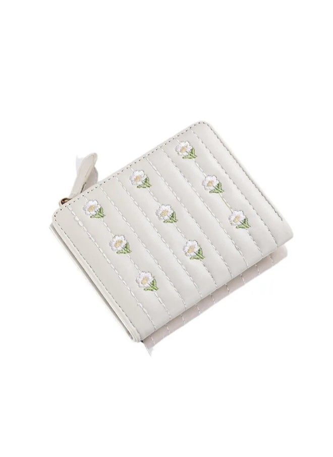 Generic Leather Flip Wallet & Card Holder with Multiple  Pockets and Zipped Pocket Beig  - Image 1