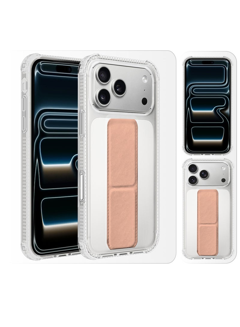 YJS 3 Packs Finger Grip Clear Case Cover for iPhone 17 Pro- Kickstand Car Magnetic Holder Multi-function Protective Two-in-one Case with Two Privacy Screen Protectors - Pink - Image 4